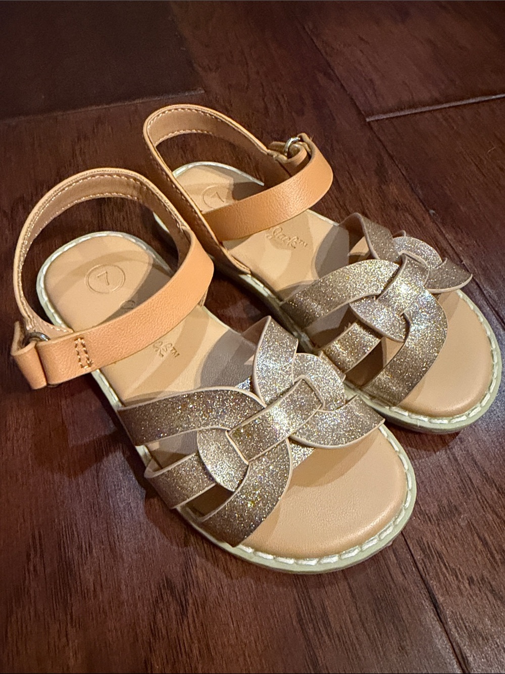 Cat & Jack Girls' Glitter Braided Sandals in Tan and Gold